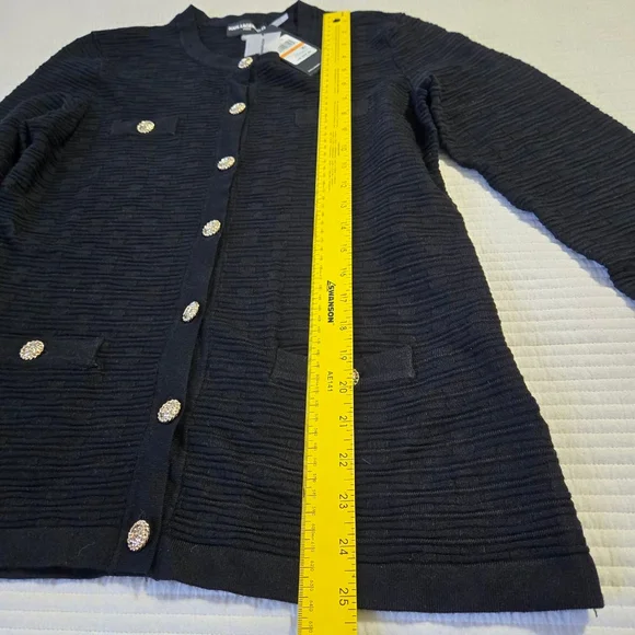 Women's Karl Lagerfeld Paris Black Cardigan with Gold Buttons, Size S NWT - Picture 2 of 13